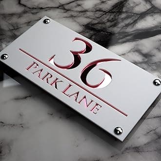 K SMART SIGN | LUXE H3 F32 | House Numbers Plaques House Numbers Door Laser Signs Number Name Personalised Plaques For Outside 3D Laser Cut acrylic Mirrored Marble (Matt White & Rose Gold Mirror)