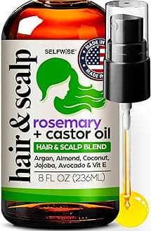 Organic Rosemary Oil For Hair Growth with Castor, Argan, Coconut, Almond, Jojoba, Avocado, Grapeseed, Vitamin E, Lavender & Peppermint for Hair & Scalp Treatment, All Hair Types, Men & Women 8oz