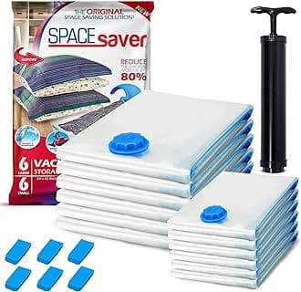 12 Pack Variety Vacuum Storage Bags for Comforters, Blankets & Clothes – Vacuum Sealed Compression Bags with Hand Pump – Space Saver Storage Bags for Bedding, Moving, Travel & Organization (6S & 6L)