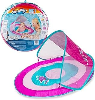 SwimWays Inflatable Baby Spring Pink Fish Round Pool Float with Protective Sun Canopy for Ages 9 to 24 Months