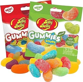 Sweet and Super Sour Vegan Gummy Candies, Fruit Flavored Jumbo Jelly Bean Shaped Gummies, Kosher Non-GMO Bagged Chewy Candy, Pack of 2, 3.5 Ounces Each
