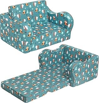 Happy Owl Kids Sofa, 2-in-1 Kids Couch Fold Out, Convertible Sofa to Bed for Girls and Boys