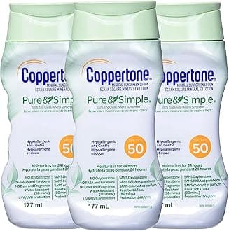 Pure and Simple Zinc Oxide Mineral Sunscreen Lotion SPF 50, Body Sunscreen, Water Resistant, Broad Spectrum SPF 50 Sunscreen for Sensitive Skin, 6 Fl Oz Bottle (Pack of 3)
