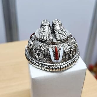 ARNAVIRA® Silver Plated Antique Finish Lord Balaji Charan Paduka | Vishnu Charan Paduka for Pooja Room/Car Dashboard/Gifting (Balaji Silver Antique, Medium)
