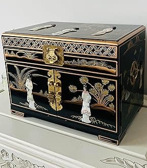 Chinese Hand Painted Jewellery Box Organiser, Mother Of Pearl Oriental Furniture & Giftware