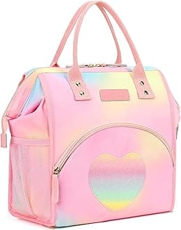 LOKASS Lunch Bag Insulated Lunch Box Wide-Open Lunch Tote Bag Large Drinks Holder Durable Thermal Snacks Organizer for Women Adults Work Picnic Hiking Beach,Heart Colorful