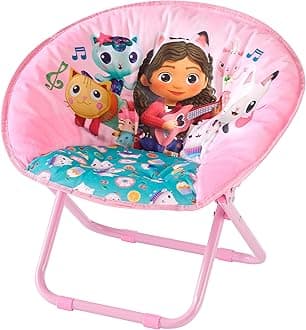 Gabby’s Dollhouse Toddler Saucer Chair,19” Kids Folding Lounge Chair with Soft Cushion & Sturdy Metal Frame, Portable Seat for Ages 3+