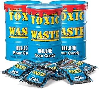 TOXIC WASTE - Hazardously Sour Candy Blue Drum - Lemonade, Cotton Candy, Blutti Frutti, Concord Grape, & Bl Umeboshi Flavors - 1.48 oz. Drums - 3-Pack