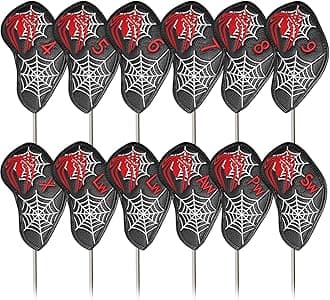 FINGER TEN Premium Synthetic Leather Stylish Iron & Wedge Golf Head Covers Value 12 Piece Set, Embroidered Labels & Fits Most Clubs Gift Set, Travel Protection Accessories