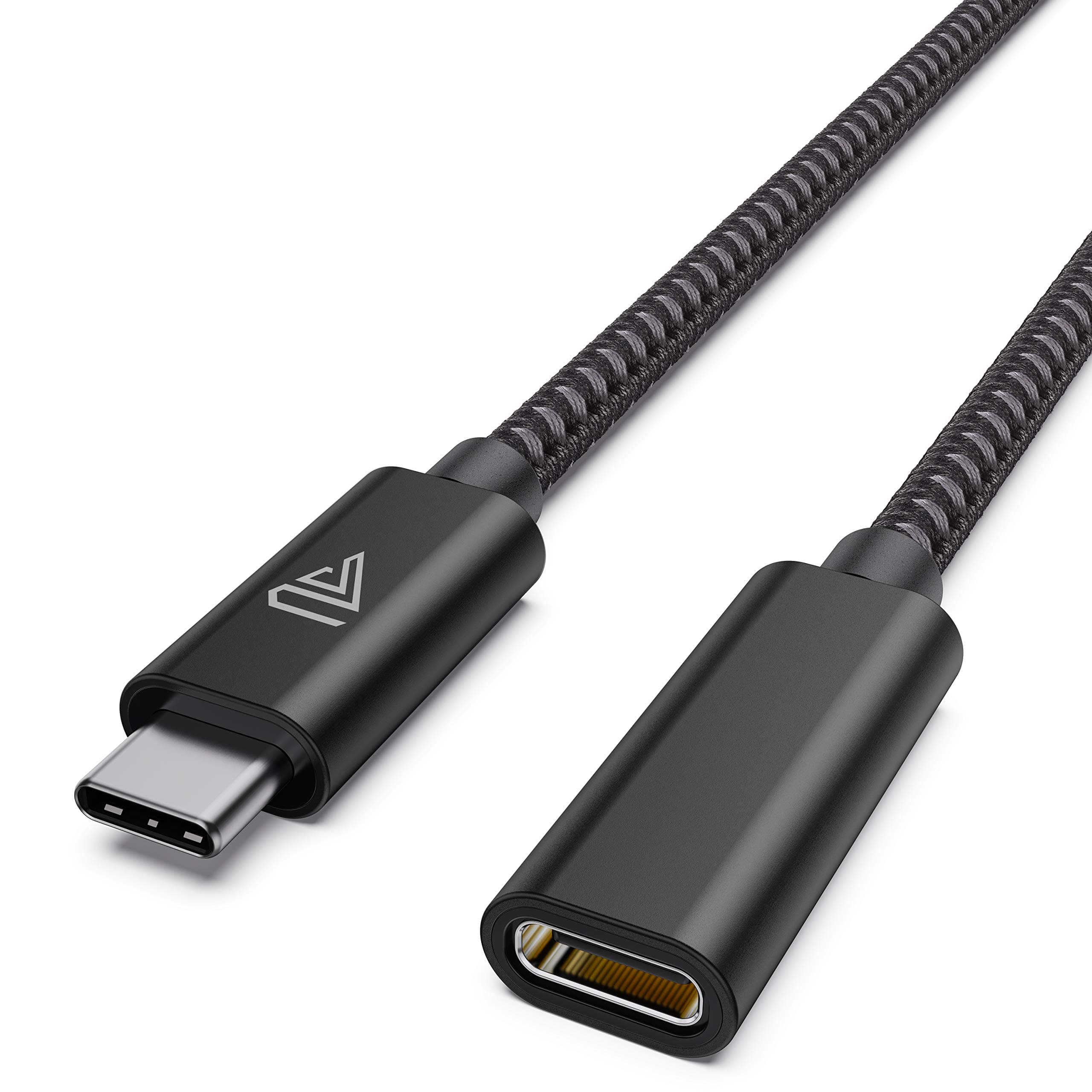 USB Type C Extension Cable (10Ft/3m), USB 3.1(5gbps) Type C Male to Female Extension Charging & Sync for iPhone 15, MacBook Air M4/ M3/ Pro, iPad Pro Dell XPS Surface Book- Black