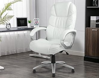 Ergonomic Office Chair, PU Leather High Back Office Chairs with Wheels and Arms, Adjustable Height Comfortable Executive Chair Home Office Desk Chair, 90-120 Degree Tilt, 250 Lbs Load, White