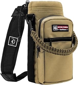 NATURE PIONEOR Water Bottle Holder with Adjustable Strap - 26/32/36/40/46/64oz Insulated Water Bottle Sling Carrier with Paracord Handle & 2 Pockets, Outdoor Sports, Hiking, Camping, Gym