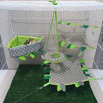 Cage Nest Set 5 Pieces/Set for Sugar Glider, Hamster, Squirrel, Marmoset, Chinchillas, Small Exotic Pet Cage Set Green & Grey Color