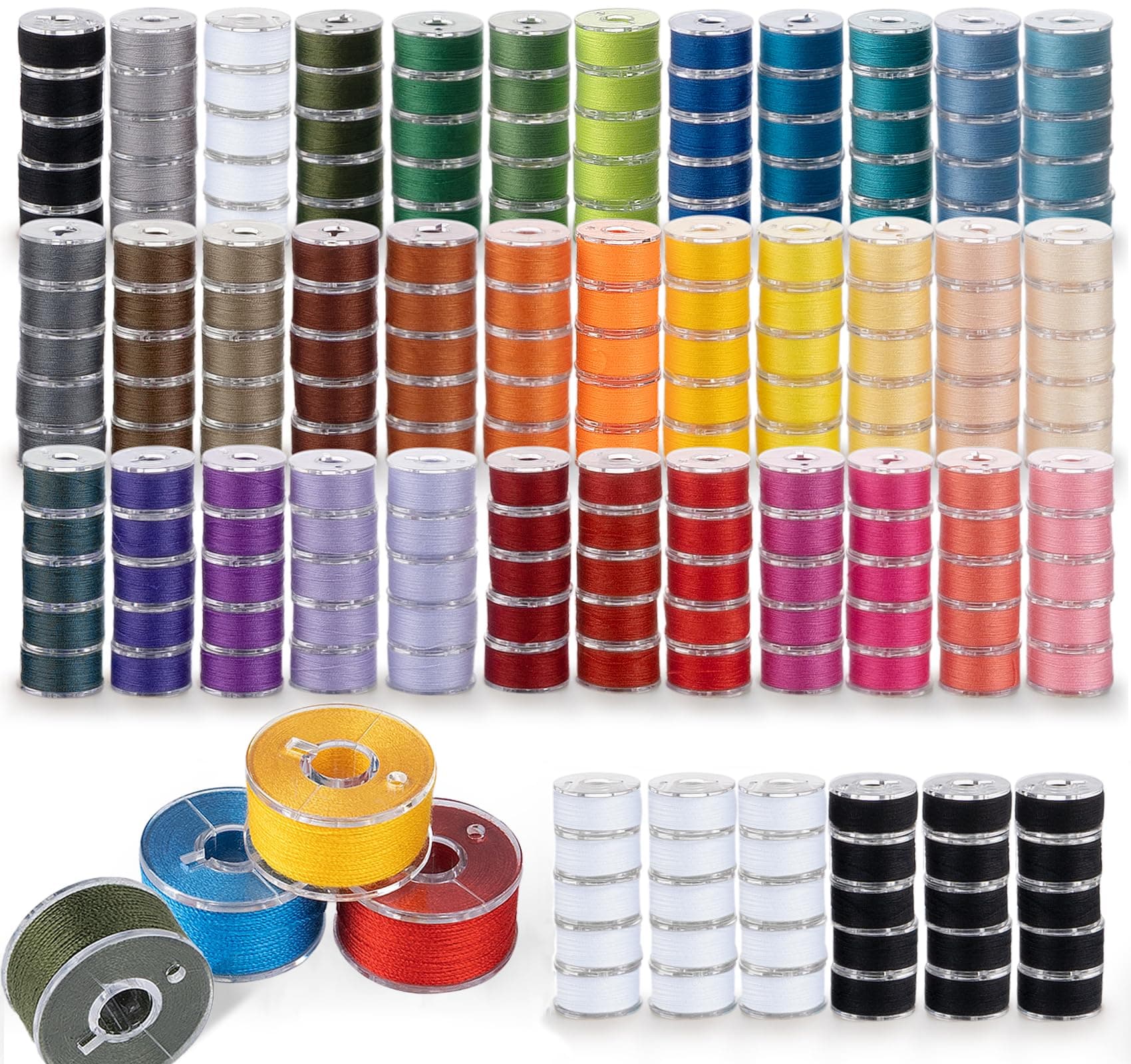 210 Pcs Prewound Bobbin Thread Set – 36 Colors Size A Class 15 (SA156) Bobbins, Plastic Sided, 40S/2 Spun Polyester Thread for Singer Brother Janome Embroidery & Sewing Machines