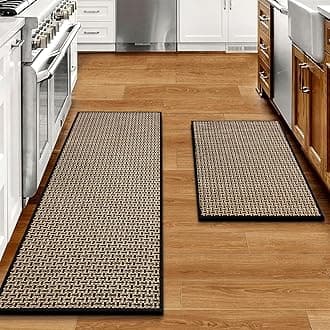 Kitchen Rugs and Mats Non Skid Washable Set of 2 PCS, Absorbent Runner Rugs for Kitchen, Front of Sink, Kitchen Mats for Floor, 17.3"x 47"+17.3"x 29" (Black)