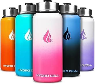 HYDRO CELL Stainless Steel Insulated Water Bottle with Straw - For Cold & Hot Drinks - Metal Vacuum Flask with Screw Cap and Modern Leakproof Sport Thermos for Adults (White/Pink 32oz)