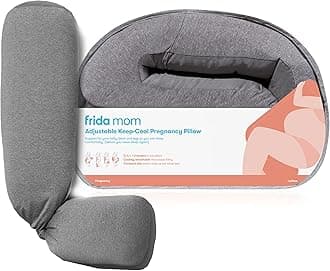 Frida Mom Adjustable Keep-Cool Pregnancy Pillow | Support for Belly, Hips + Legs for Pregnant Women | Breathable + Cooling Grey Fabric