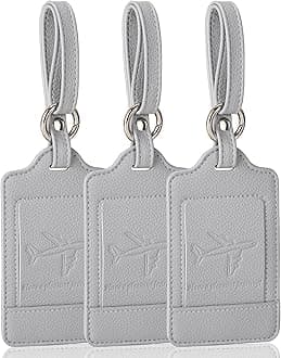 Teskyer 3 Pack Luggage Tags, PU Leather Luggage Tags for Suitcases, Luggage Labels with Name ID Card, Noticeable, Durable, Travel Accessories