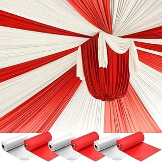 Moukeren 40'' x 100' Circus Tablecloth Roll Plastic Tablecloth Disposable DIY Carnival Tent Party Supplies for Big Top Tent Backdrop Curtains Ceiling Wall Drapes(White, Red,6 Roll)