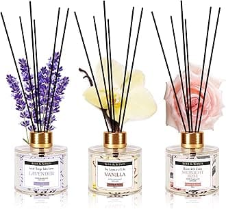 Soul & ScentsLavender, Vanilla & Midnight Rose Reed Diffuser Set - 120ml with 6 Fiber Sticks Each| Stress Relief & Aromatherapy| Scented Air Freshener for Home, Bedroom, Bathroom & Office | Pack of 3