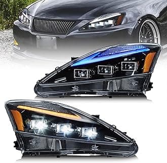 VLAND Projector Led Headlights Compatible with Lexus IS250/IS250C IS350/IS350C IS220d 2006-2012, ISF 2008-2014 w/Blue Lighting w/Swichback Turn Signal, Amber Reflector