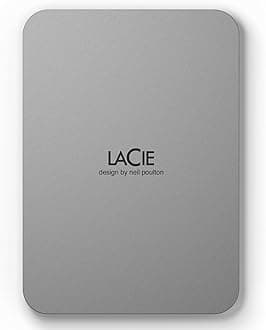 LaCie Mobile Drive Moon 2TB, External Hard Drive Portable, USB-C 3.2, PC Mac iPad & iPhone, Data Rescue Services (STLP2000400)