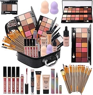 All in One Makeup Set for Makeup Storage Bag, 2 x 14 Colors Eyeshadow Palette Liquid Foundation Eyeliner Pencils Contouring Pen Lip Gloss 20pcs Makeup Brushes for Women
