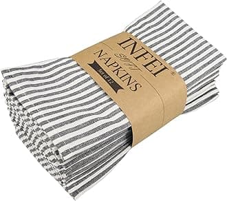 Plain Striped Cotton Linen Blended Dinner Cloth Napkins - Set of 12 (40 x 30 cm) - for Events & Home Use (Black)
