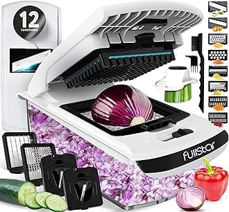 Mandoline Slicer for Kitchen - Vegetable Chopper, Onion Potato Food Veggie Fruit Slicer and Cutter with Container, Kitchen Gadgets & Gifts, Home Essentials (All-in-1, White/Black)