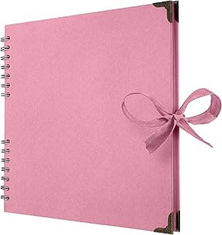 Bstorify 25.4 x 25.4 Cm Scrapbook Album 70 Pages Pink Thick Kraft Paper Corner Protectors, Ribbon Closure - Ideal for Your Scrapbooking, Art & Craft Projects (Pink, 25.4 x 25.4 Cm)