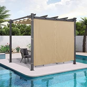 PURPLE LEAF Outdoor Curtains Privacy for 10' Side Pergola with Grommets and Rod Outside Porch Shade Patio Deck Retractable Replacement Gazebo Cabana Curtain Set of 2 Panels 49 x 82 inch Beige