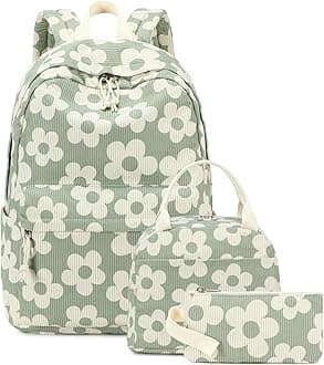 School Backpack Set Girls Womens Laptop Bookbag Casual Daypack Fits 15 inch Laptop with Lunch Tote Bag and Pencil Bag