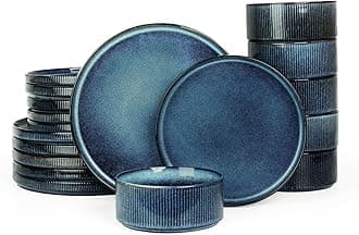 Famiware Star Plates and Bowls Sets, Modern Stoneware Dinnerware Sets for 6, 18-Piece Kitchen Dish Set - Chip and Scratch Resistant, Microwave and Dishwasher Safe Tableware, Nebulas Blue