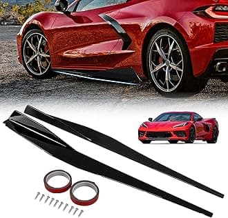 Side Skirt fit for Chevy Chevrolet Corvette C8 Coupe 2Doors 5VM Style 2020 2021 2022 2023,Left Right Side Skirt Rocker Panel Kit,Body Side Lower Line Protector Panel,Glossy Black
