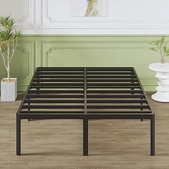 High Metal Bed 120 x 200 cm with Round Legs, 46 cm Height Bed Frame Double Bed with High Metal Slatted Frame, Black