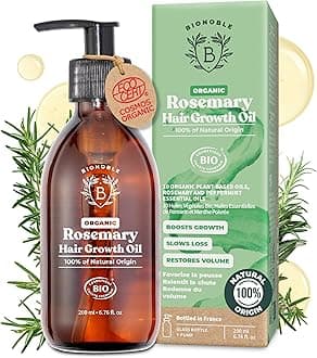Organic Rosemary Oil for Hair Growth - Slows Loss, Restores Volume, Nourishes the Scalp - Rosemary Hair Oil, Castor, Argan - 100% Natural and Vegan - Glass Bottle with Pump - 200ml
