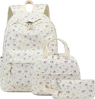 Bluboon Teen Girls School Backpack Kids Bookbag Set with Lunch Box Pencil Case Travel Laptop Backpack Casual Daypacks (Purple bow and flowers)