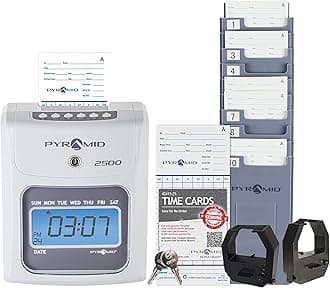 2500 Auto-Aligning Employee Time Clock Timekeeping Bundle [2500K1] for Small Business, Punch Clock System with 100 Time Cards, 2 Ribbon Cartridges, 10-Slot Rack & Security Keys