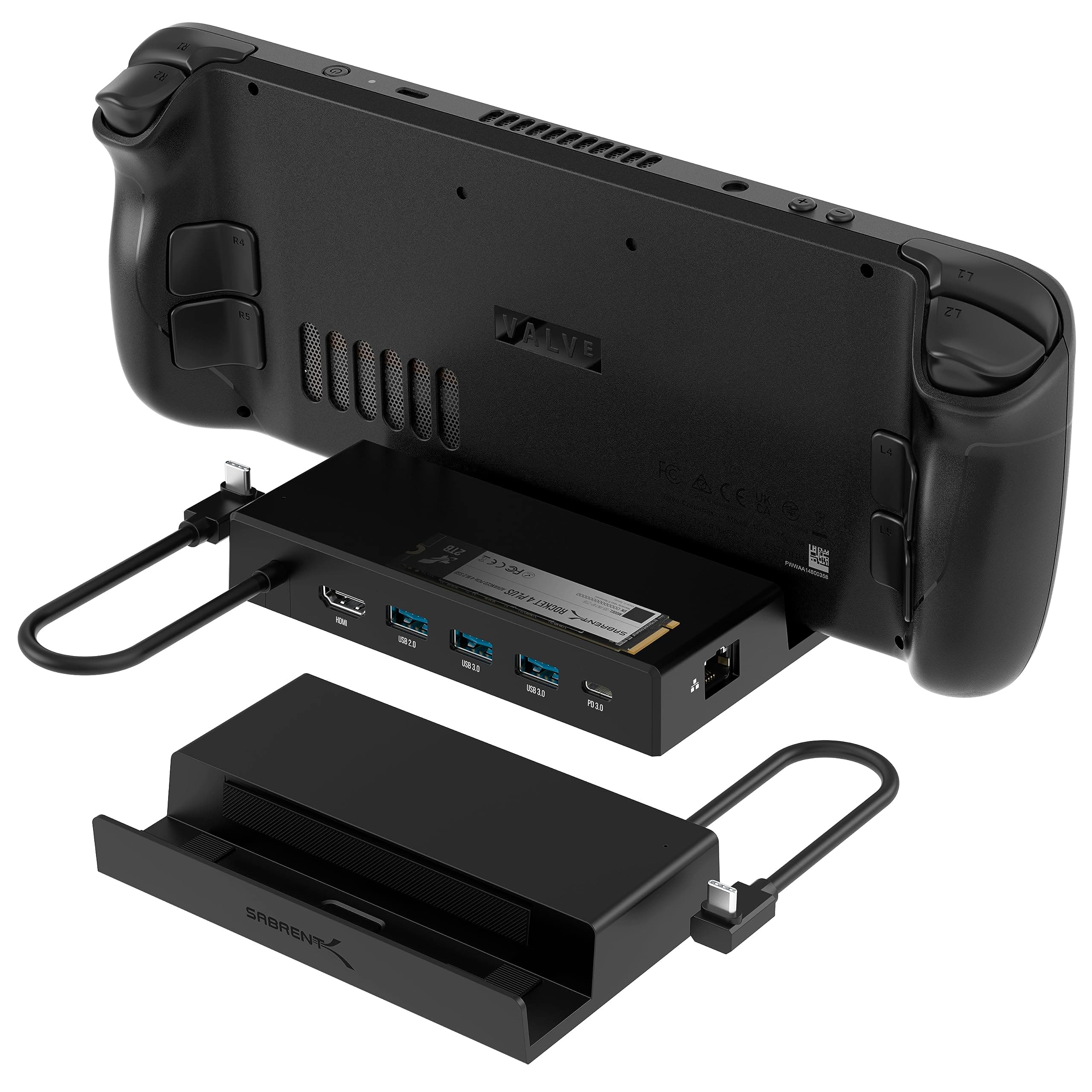 SABRENT Docking Station Compatible with Steam Deck, 7-in-1 Dock with M.2 SSD Slot, HDMI 2.0 4K@60Hz, Gigabit Ethernet, Dual USB-A 3.2 and Single USB 2.0 Ports with 90W USB-C Charging Port
