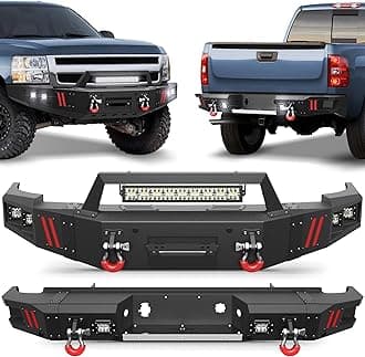 Chevy Silverado 1500 Front and Rear Bumper Kit for 2007-2013 Chevy Silverado 1500 Pickup, Include Winch Plate, LED Lights and D-rings