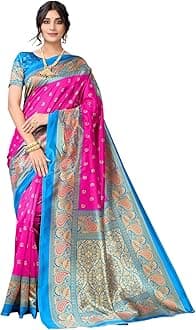 Satrani Women's Printed Poly Silk Saree with Unstitched Blouse Piece