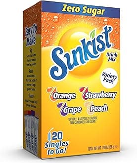 Sunkist Lemonade Assortment, Singles To Go Orange, Strawberry, Grape and Peach (Total 20 Sticks)