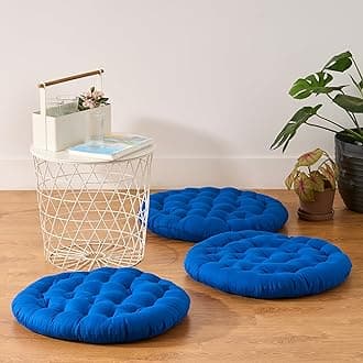 Premium Cotton Round Floor Cushion 60X60 CM | Luxurious Comfort & Microfiber Fill Large Size for Meditation | Pooja | Living Room | Pets | Outdoor Classic Blue (Pack of 3)