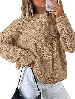 Women's Oversized Cable Knit Crewneck Sweaters