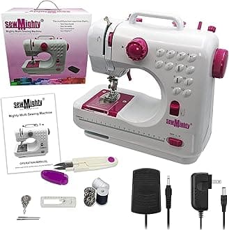 Mini Sewing Machine – Portable, Battery & AC Powered, 12 Programmed Stitch Patterns, Dual Speed – Sews Forward & Reverse, AC Power or Battery Operated – Includes Foot Pedal