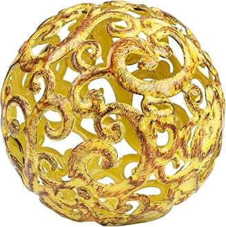 Everydecor Metal Decorative Sphere for Home Decor - Decorative Balls for Shelves, Centerpiece Bowls, Bookshelf - Decoration Orbs Accents for Living Room, Bedroom - Fancy Yellow Shelf Spheres