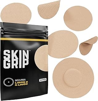 Skin Grip Freestyle Libre 2 Sensor Covers & Lingo CGM – Waterproof and Sweatproof Adhesive for 10-15 Days, Pre-Cut Medical Tape, Continuous Glucose Monitor Patch – 20 Pack, Tan