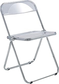 LeisureMod Lawrence Modern Clear Acrylic Folding Chair with Metal Frame, Space-Saving Transparent Seating for Dining Room, Home Office, Bedroom, Vanity or Small Spaces, (Clear, Singles)