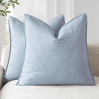 Foindtower Pack of 2, Decorative Linen Soild Throw Pillow Covers Soft Accent Euro Cushion Case Boho Farmhouse Pillowcase for Chair Couch Sofa Bedroom Living Room Home Decor 22 x 22 Inch Sky Blue