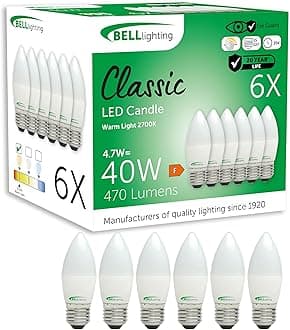 – BELL Lighting E27 Edison Screw Dimmable Light Bulb LED Candle 6 Pack | Warm White 2700K | 470 Lumen 4.7W | Energy Saving Candle LED Light Bulb | 40W Lamp Equivalent
